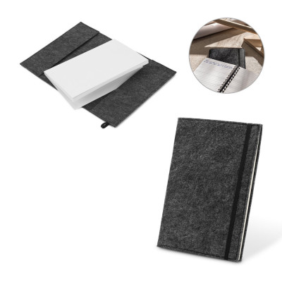BALDWIN. A5 notepad with recycled felt cover (100 rPET) and lined pages in 100 recycled paper